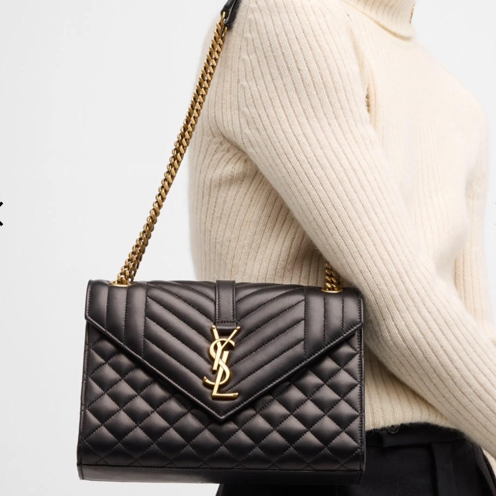 Saint Laurent Envelope Triquilt Medium YSL Shoulder Bag Smooth Quilted Leather